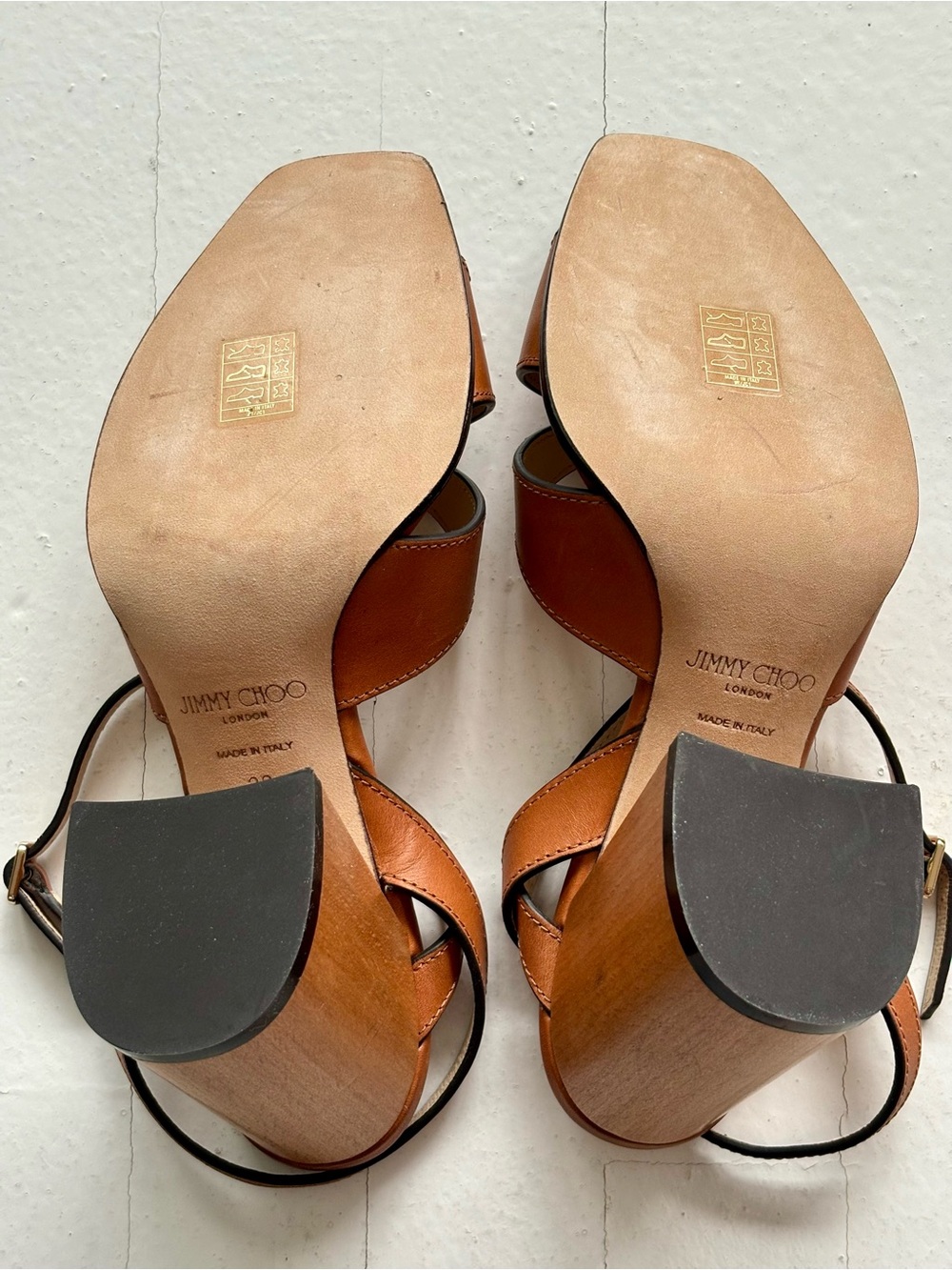 Jimmy Choo Tan Leather Block Heel Sandals - Picture 6 of 7